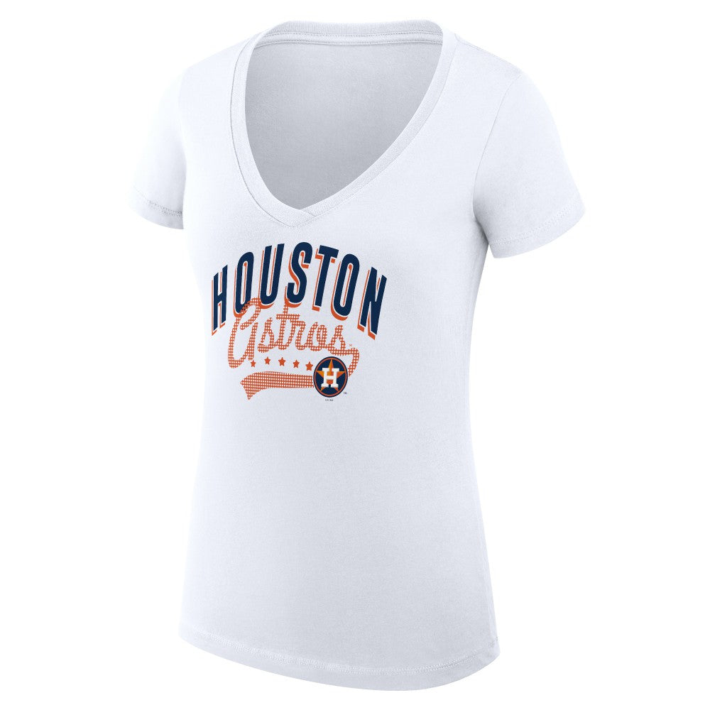 Houston Astros G-III 4Her by Carl Banks Women's Super-Slim Fit Lightweight Filigree Team V-Neck T-Shirt - White T-shirts