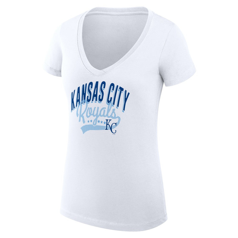 Kansas City Royals G-III 4Her by Carl Banks Women's Super-Slim Fit Lightweight Filigree Team V-Neck T-Shirt - White T-shirts