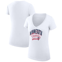Minnesota Twins G-III 4Her by Carl Banks Women's Super-Slim Fit Lightweight Filigree Team V-Neck T-Shirt - White T-shirts
