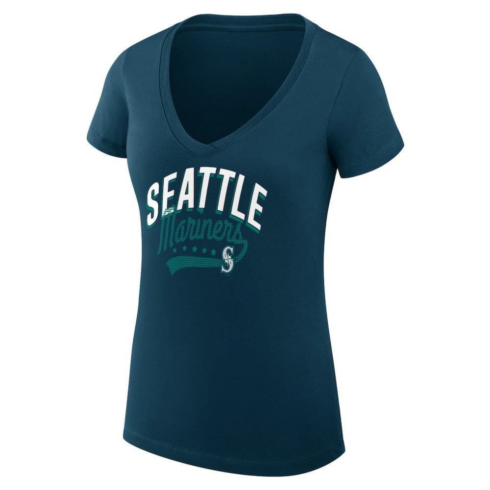 Seattle Mariners G-III 4Her by Carl Banks Women's Super-Slim Fit Lightweight Filigree Team V-Neck T-Shirt - Navy T-shirts