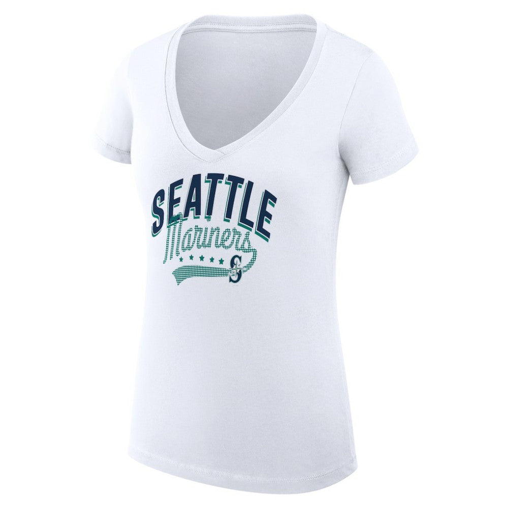 Seattle Mariners G-III 4Her by Carl Banks Women's Super-Slim Fit Lightweight Filigree Team V-Neck T-Shirt - White T-shirts