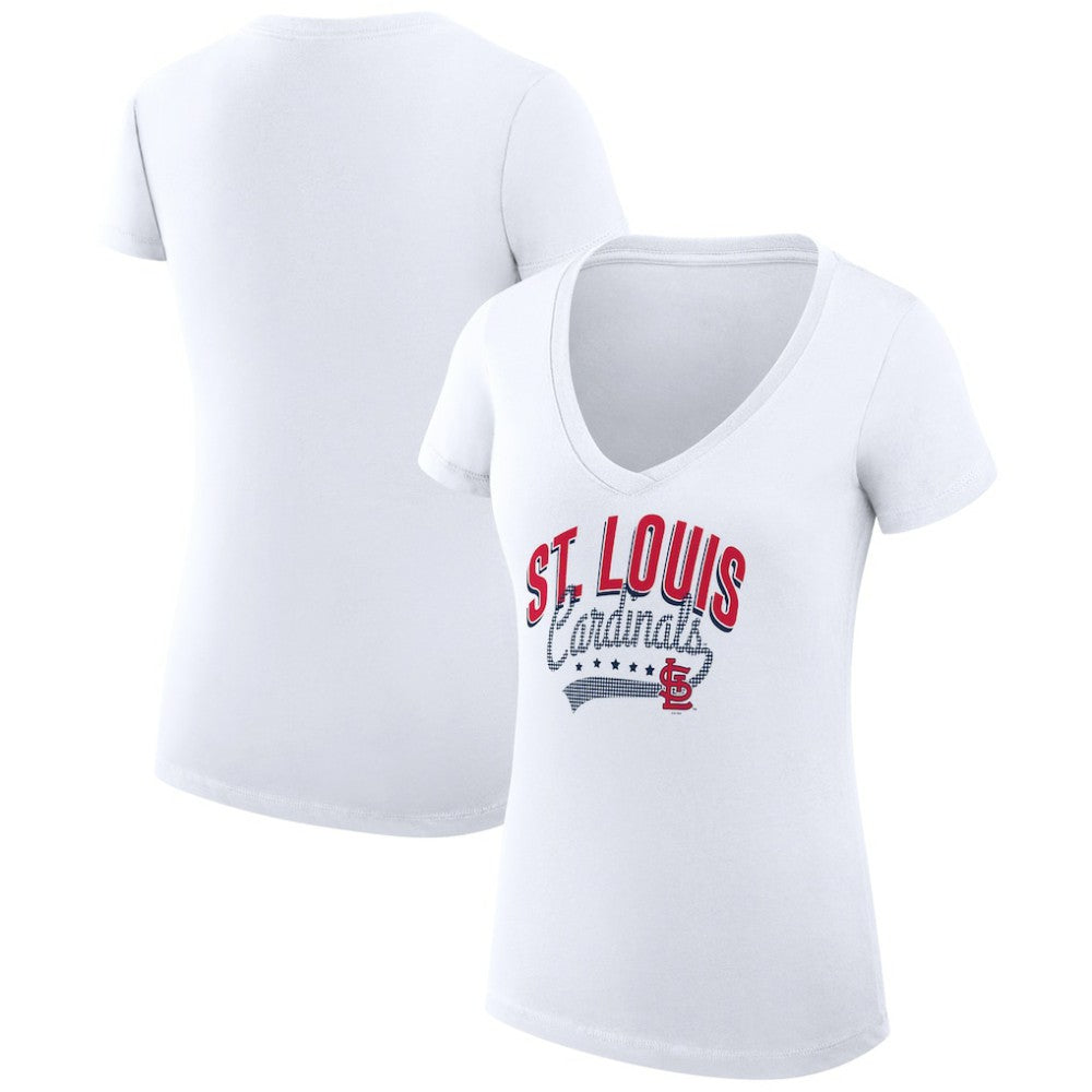 St. Louis Cardinals G-III 4Her by Carl Banks Women's Super-Slim Fit Lightweight Filigree Team V-Neck T-Shirt - White T-shirts