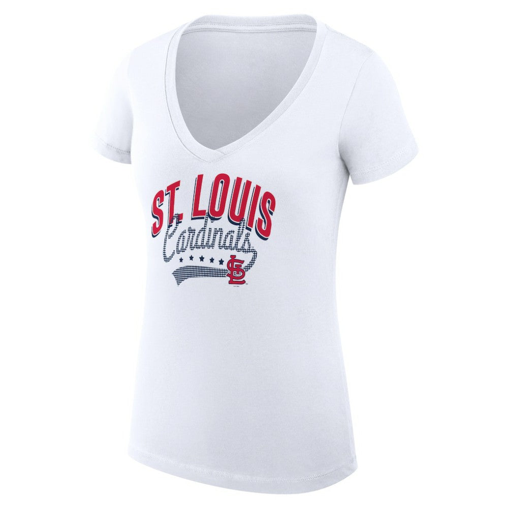 St. Louis Cardinals G-III 4Her by Carl Banks Women's Super-Slim Fit Lightweight Filigree Team V-Neck T-Shirt - White T-shirts