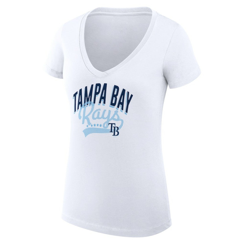 Tampa Bay Rays G-III 4Her by Carl Banks Women's Super-Slim Fit Lightweight Filigree Team V-Neck T-Shirt - White T-shirts