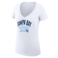 Tampa Bay Rays G-III 4Her by Carl Banks Women's Super-Slim Fit Lightweight Filigree Team V-Neck T-Shirt - White T-shirts