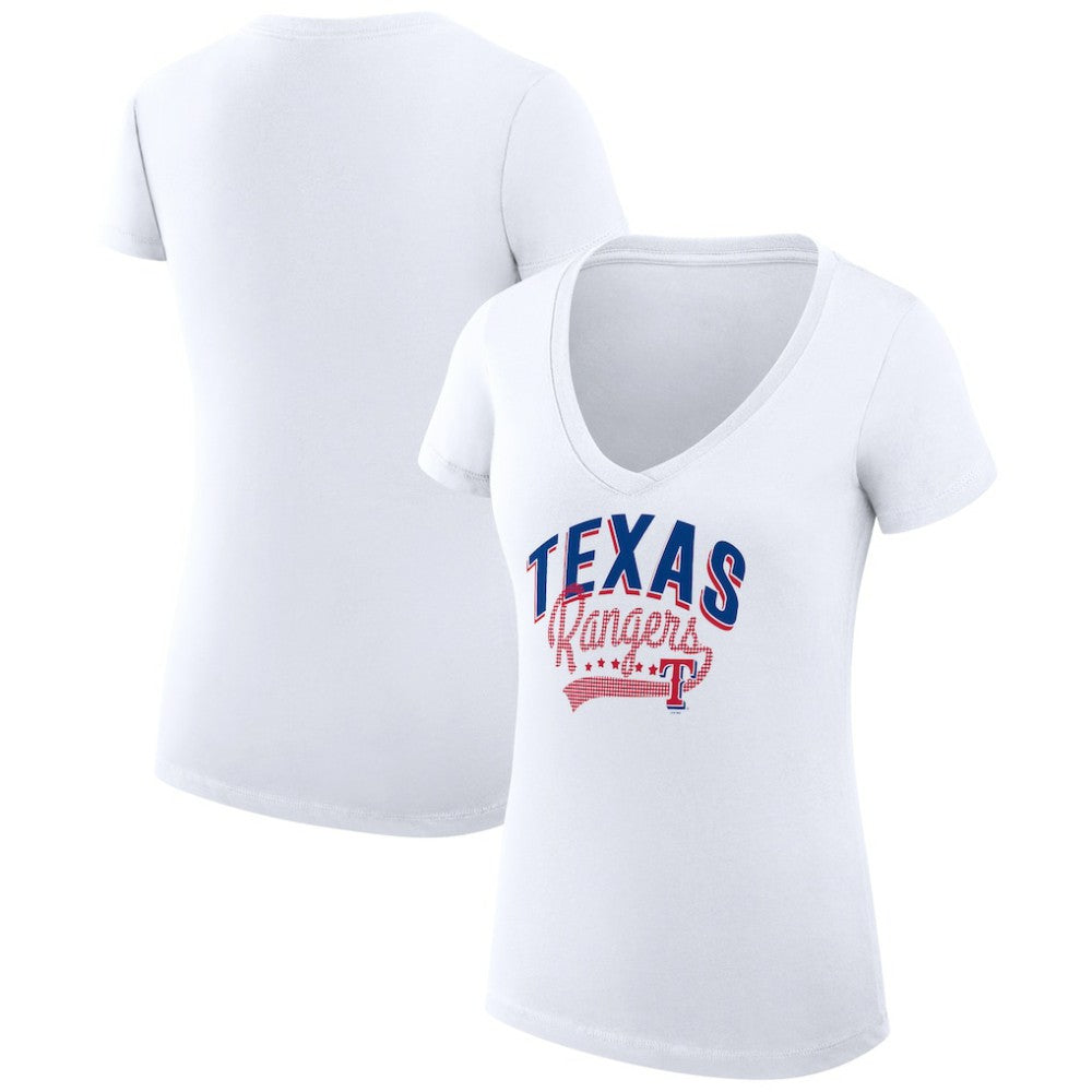 Texas Rangers G-III 4Her by Carl Banks Women's Super-Slim Fit Lightweight Filigree Team V-Neck T-Shirt - White T-shirts