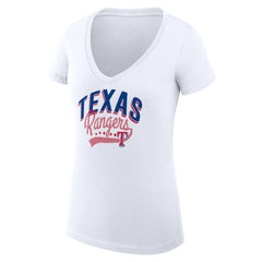 Texas Rangers G-III 4Her by Carl Banks Women's Super-Slim Fit Lightweight Filigree Team V-Neck T-Shirt - White T-shirts