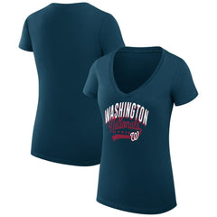 Washington Nationals G-III 4Her by Carl Banks Women's Super-Slim Fit Lightweight Filigree Team V-Neck T-Shirt - Navy T-shirts