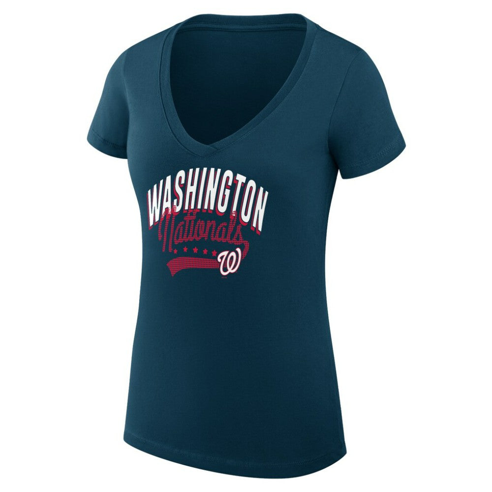 Washington Nationals G-III 4Her by Carl Banks Women's Super-Slim Fit Lightweight Filigree Team V-Neck T-Shirt - Navy T-shirts