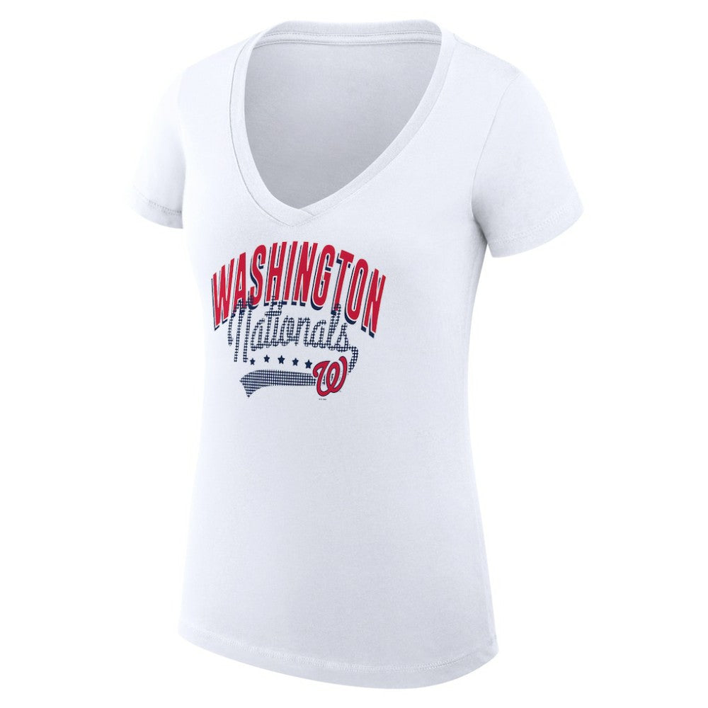 Washington Nationals G-III 4Her by Carl Banks Women's Super-Slim Fit Lightweight Filigree Team V-Neck T-Shirt - White T-shirts
