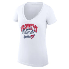 Washington Nationals G-III 4Her by Carl Banks Women's Super-Slim Fit Lightweight Filigree Team V-Neck T-Shirt - White T-shirts
