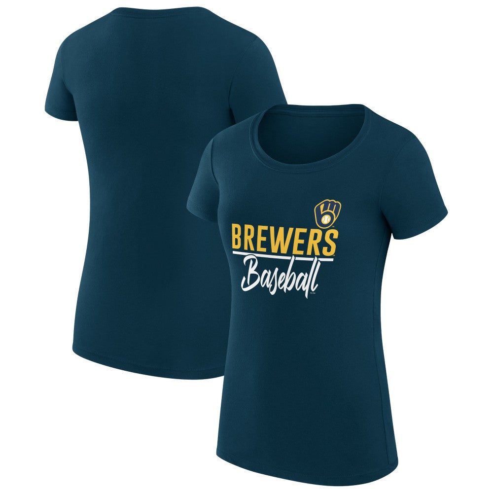 Milwaukee Brewers G-III 4Her by Carl Banks Women's Super-Slim Fit Lightweight Team Graphic T-Shirt - Navy T-shirts