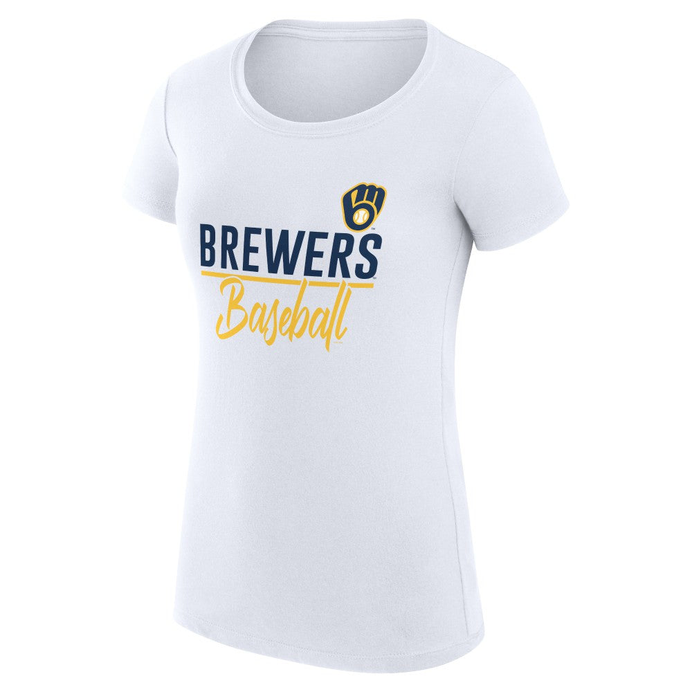 Milwaukee Brewers G-III 4Her by Carl Banks Women's Super-Slim Fit Lightweight Team Graphic T-Shirt - White T-shirts