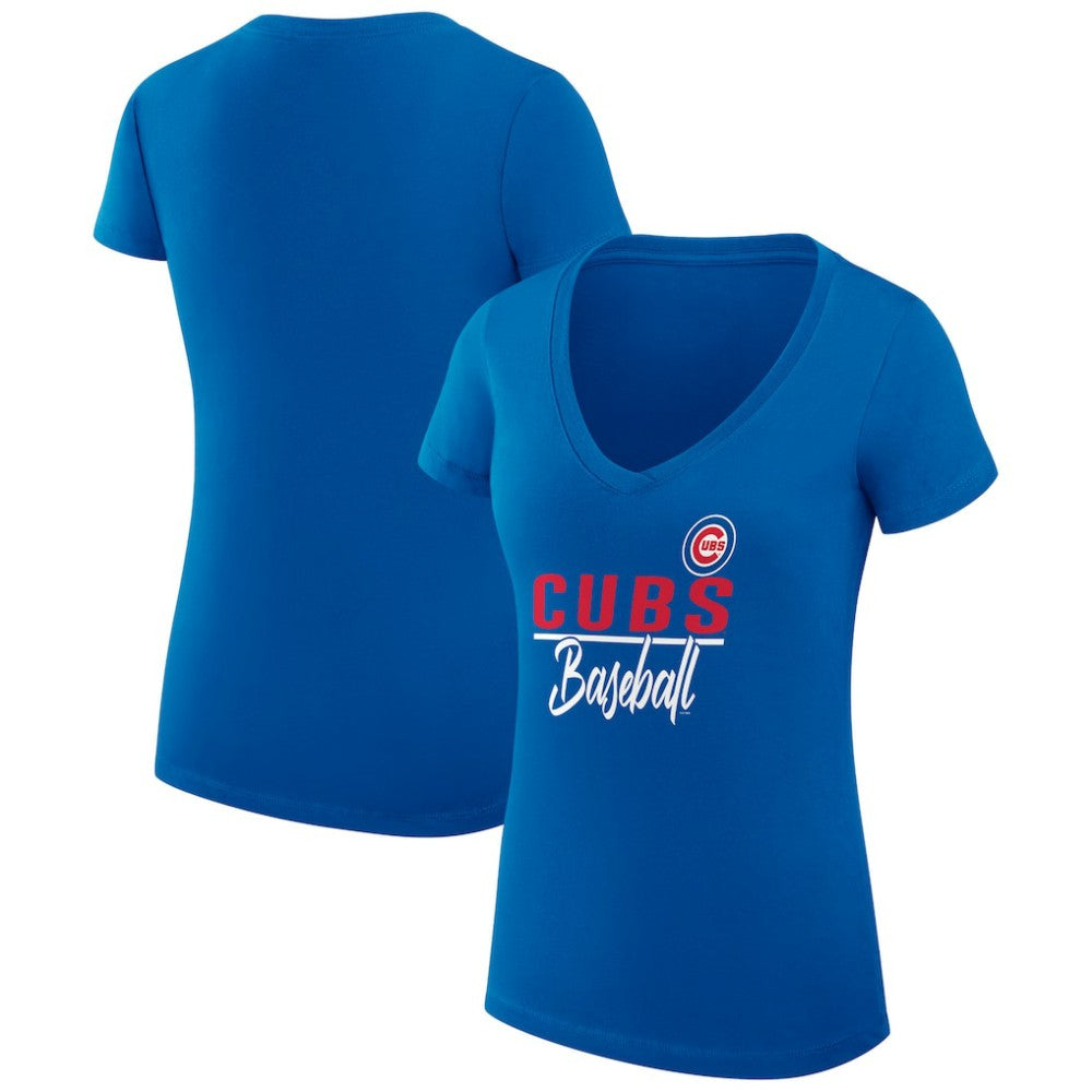 Chicago Cubs G-III 4Her by Carl Banks Women's Super-Slim Fit Lightweight Team Graphic V-Neck T-Shirt - Royal T-shirts