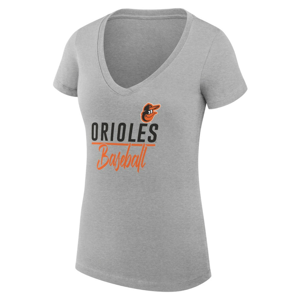 Baltimore Orioles G-III 4Her by Carl Banks Women's Super-Slim Fit Lightweight Team Graphic V-Neck T-Shirt - Heather Gray T-shirts