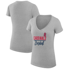 St. Louis Cardinals G-III 4Her by Carl Banks Women's Super-Slim Fit Lightweight Team Graphic V-Neck T-Shirt - Heather Gray T-shirts