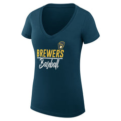 Milwaukee Brewers G-III 4Her by Carl Banks Women's Super-Slim Fit Lightweight Team Graphic V-Neck T-Shirt - Navy T-shirts