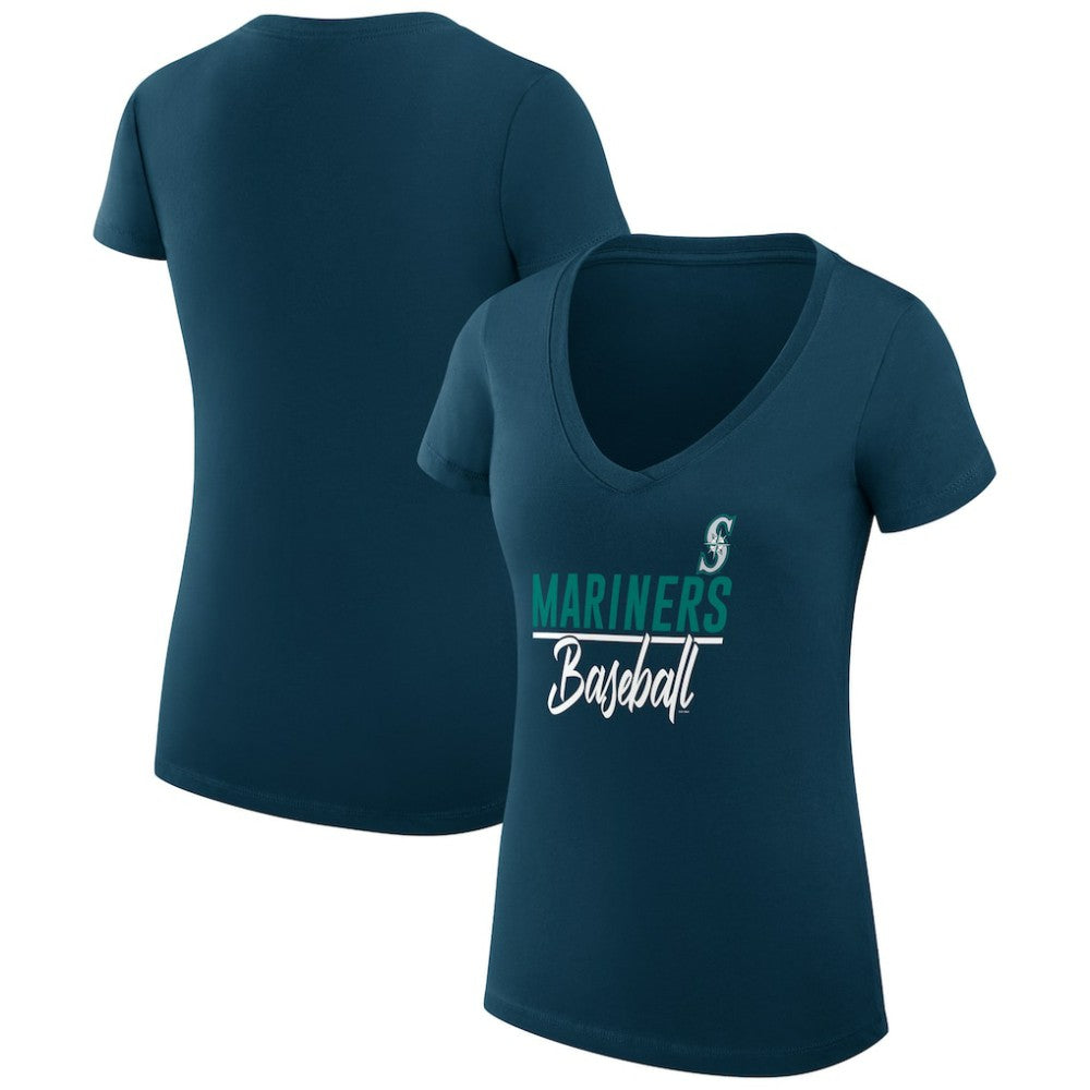 Seattle Mariners G-III 4Her by Carl Banks Women's Super-Slim Fit Lightweight Team Graphic V-Neck T-Shirt - Navy T-shirts