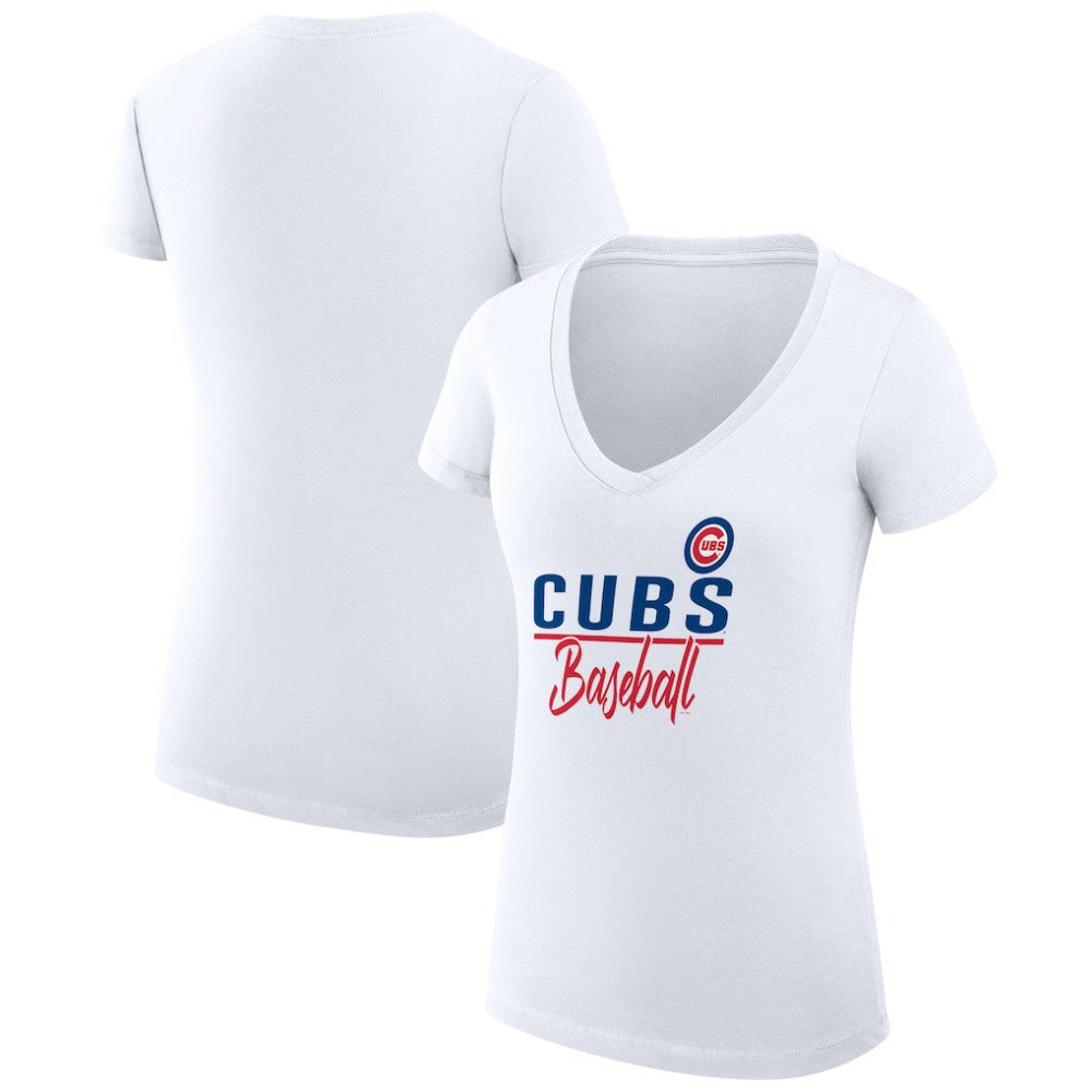 Chicago Cubs G-III 4Her by Carl Banks Women's Super-Slim Fit Lightweight Team Graphic V-Neck T-Shirt - White T-shirts