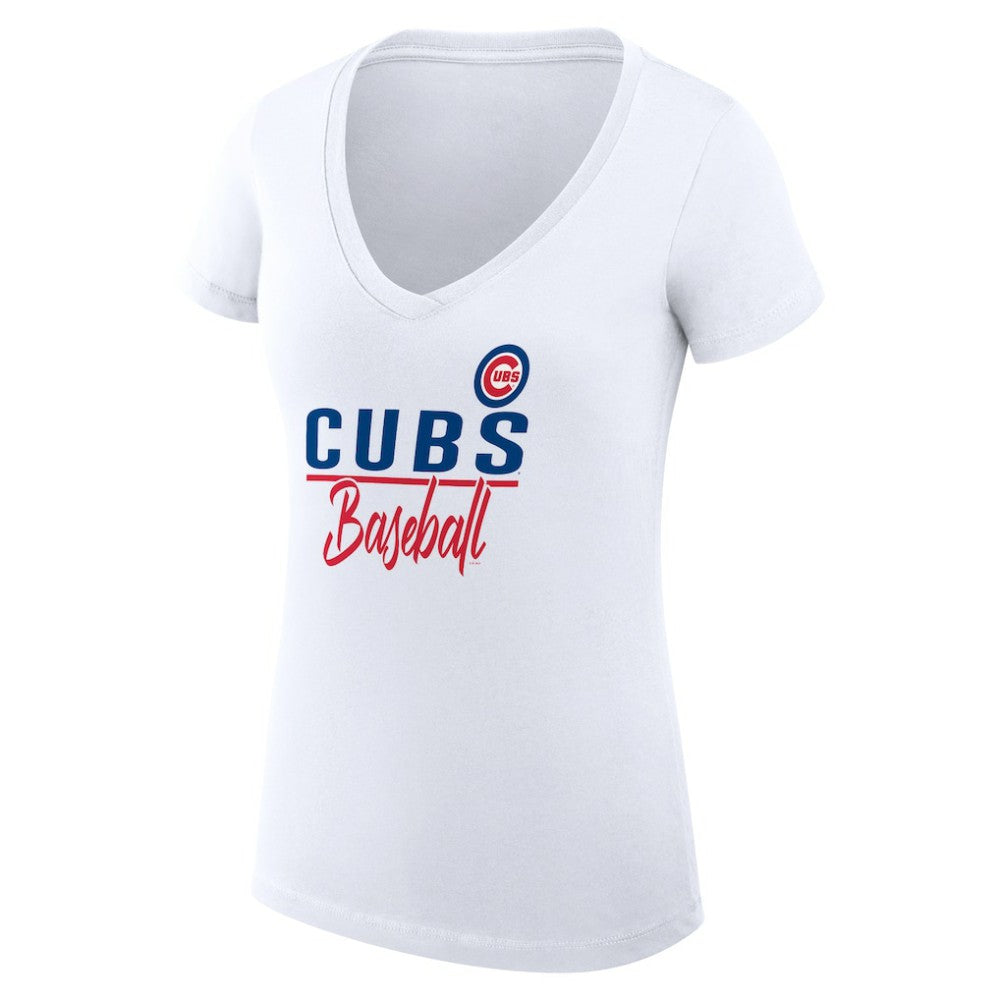 Chicago Cubs G-III 4Her by Carl Banks Women's Super-Slim Fit Lightweight Team Graphic V-Neck T-Shirt - White T-shirts
