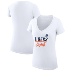 Detroit Tigers G-III 4Her by Carl Banks Women's Super-Slim Fit Lightweight Team Graphic V-Neck T-Shirt - White T-shirts