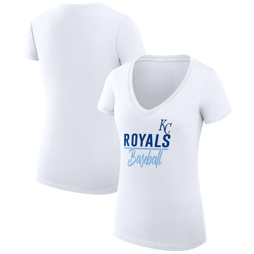 Kansas City Royals G-III 4Her by Carl Banks Women's Super-Slim Fit Lightweight Team Graphic V-Neck T-Shirt - White T-shirts