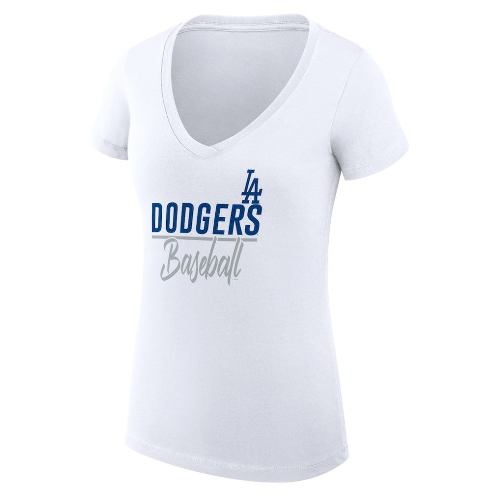 Los Angeles Dodgers G-III 4Her by Carl Banks Women's Super-Slim Fit Lightweight Team Graphic V-Neck T-Shirt - White T-shirts