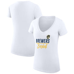 Milwaukee Brewers G-III 4Her by Carl Banks Women's Super-Slim Fit Lightweight Team Graphic V-Neck T-Shirt - White T-shirts