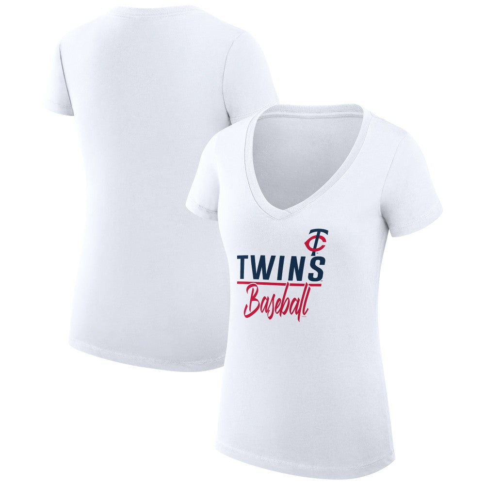 Minnesota Twins G-III 4Her by Carl Banks Women's Super-Slim Fit Lightweight Team Graphic V-Neck T-Shirt - White T-shirts