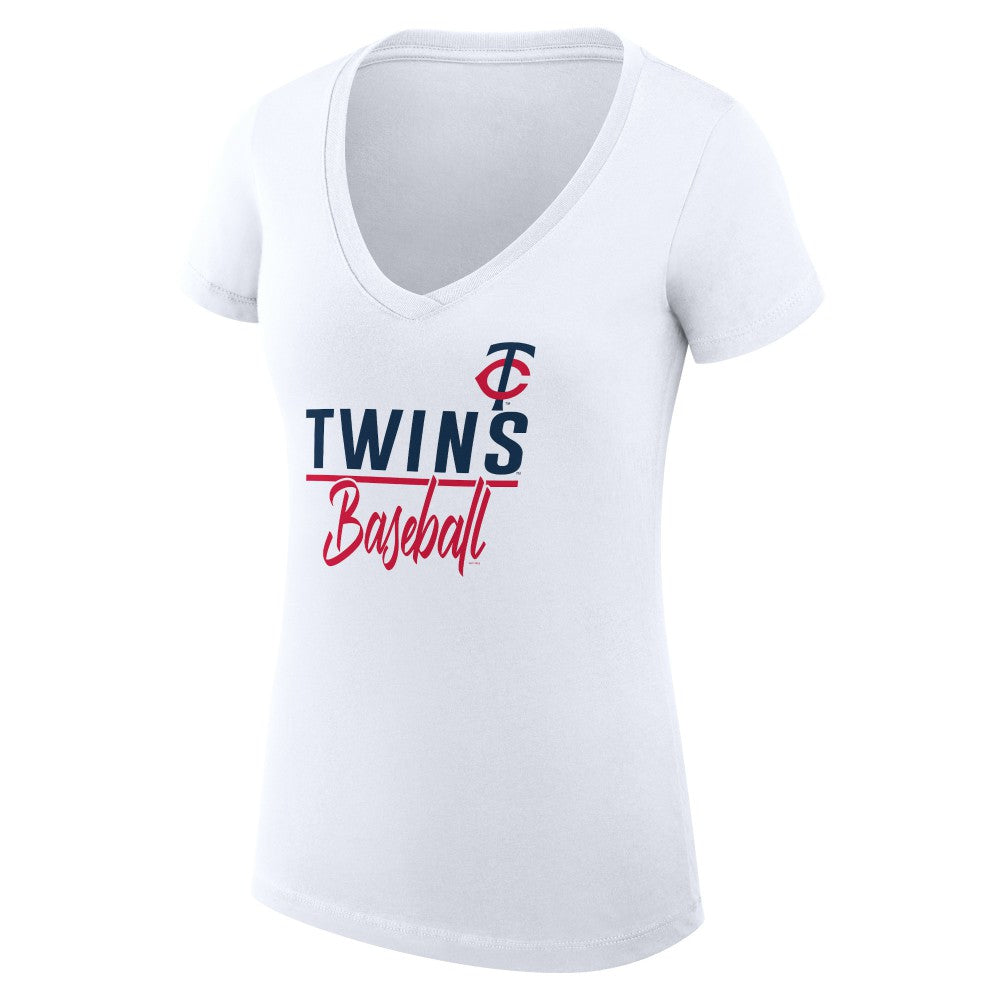 Minnesota Twins G-III 4Her by Carl Banks Women's Super-Slim Fit Lightweight Team Graphic V-Neck T-Shirt - White T-shirts