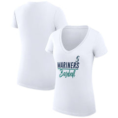 Seattle Mariners G-III 4Her by Carl Banks Women's Super-Slim Fit Lightweight Team Graphic V-Neck T-Shirt - White T-shirts