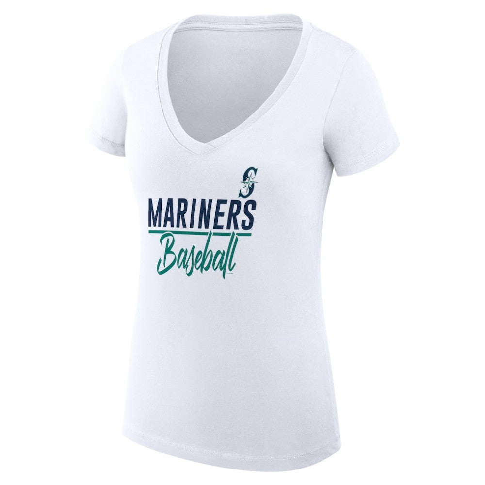 Seattle Mariners G-III 4Her by Carl Banks Women's Super-Slim Fit Lightweight Team Graphic V-Neck T-Shirt - White T-shirts