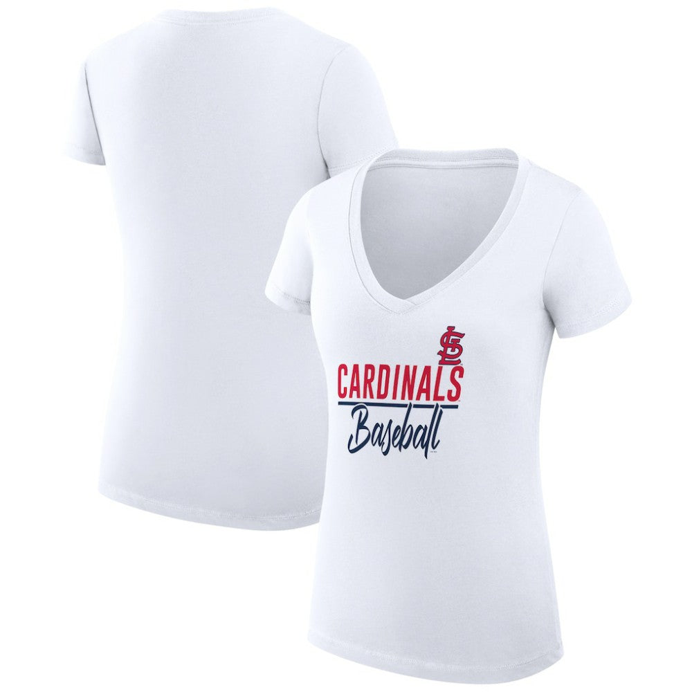 St. Louis Cardinals G-III 4Her by Carl Banks Women's Super-Slim Fit Lightweight Team Graphic V-Neck T-Shirt - White T-shirts