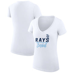 Tampa Bay Rays G-III 4Her by Carl Banks Women's Super-Slim Fit Lightweight Team Graphic V-Neck T-Shirt - White T-shirts