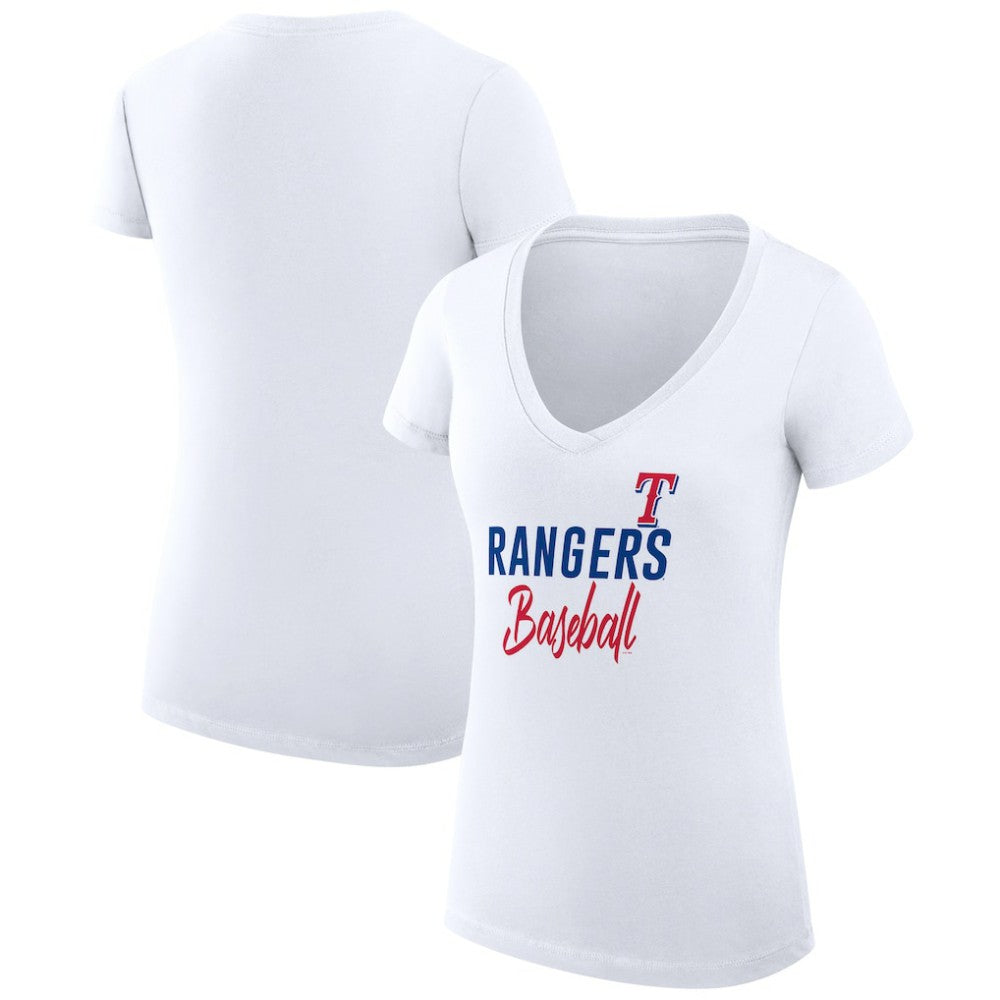 Texas Rangers G-III 4Her by Carl Banks Women's Super-Slim Fit Lightweight Team Graphic V-Neck T-Shirt - White T-shirts