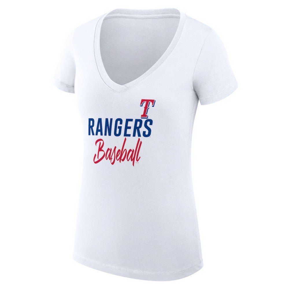 Texas Rangers G-III 4Her by Carl Banks Women's Super-Slim Fit Lightweight Team Graphic V-Neck T-Shirt - White T-shirts