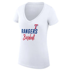 Texas Rangers G-III 4Her by Carl Banks Women's Super-Slim Fit Lightweight Team Graphic V-Neck T-Shirt - White T-shirts