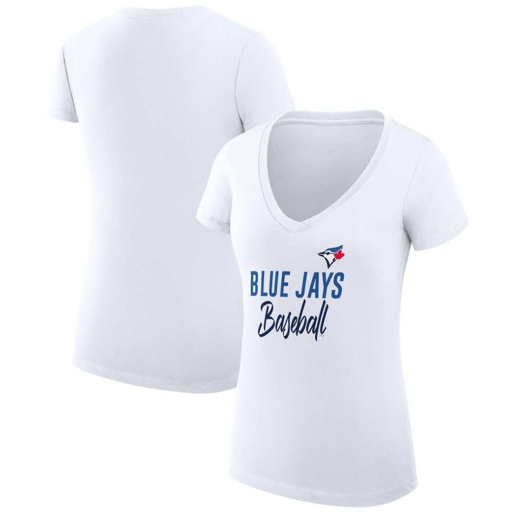 Toronto Blue Jays G-III 4Her by Carl Banks Women's Super-Slim Fit Lightweight Team Graphic V-Neck T-Shirt - White T-shirts