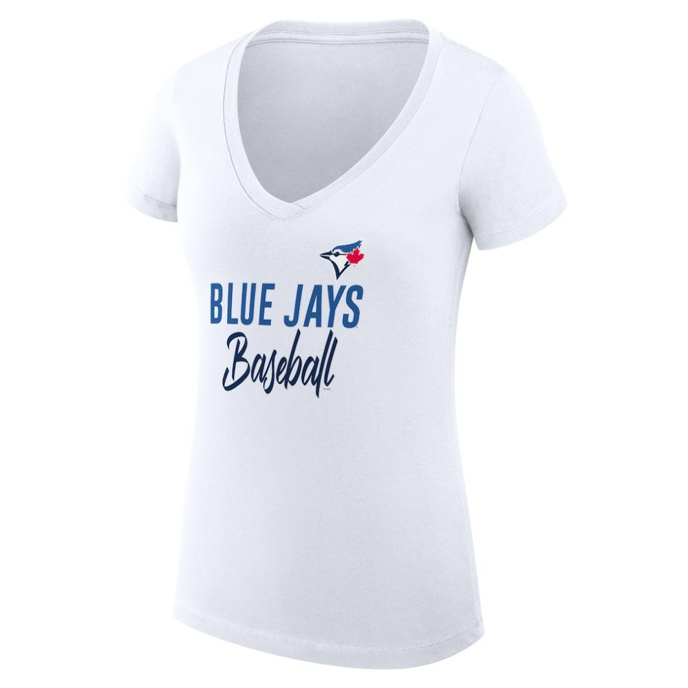 Toronto Blue Jays G-III 4Her by Carl Banks Women's Super-Slim Fit Lightweight Team Graphic V-Neck T-Shirt - White T-shirts