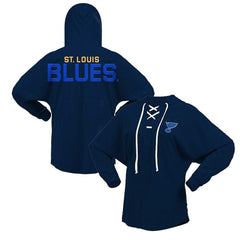 NHL St. Louis Blues Fanatics Women's Jersey Lace-Up V-Neck Long Sleeve Hoodie T-Shirt - Navy
