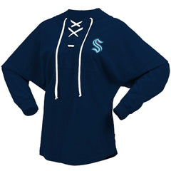 NHL Seattle Kraken Fanatics Women's Jersey Lace-Up V-Neck Long Sleeve Hoodie T-Shirt - Deep Sea Blue