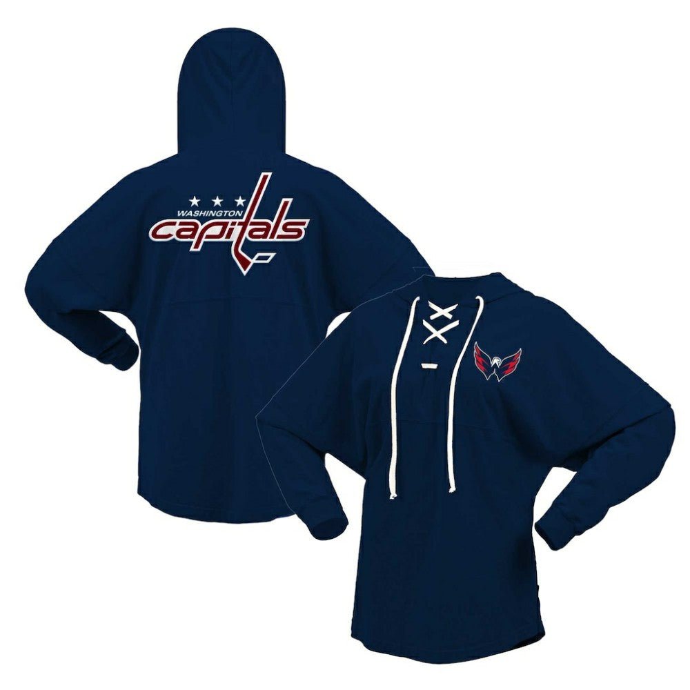 NHL Washington Capitals Fanatics Women's Jersey Lace-Up V-Neck Long Sleeve Hoodie T-Shirt - Navy