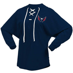 NHL Washington Capitals Fanatics Women's Jersey Lace-Up V-Neck Long Sleeve Hoodie T-Shirt - Navy