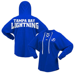 NHL Tampa Bay Lightning Fanatics Women's Jersey Lace-Up V-Neck Long Sleeve Hoodie T-Shirt - Blue