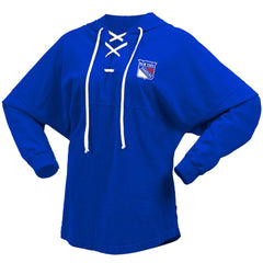 NHL New York Rangers Fanatics Women's Jersey Lace-Up V-Neck Long Sleeve Hoodie T-Shirt - Blue