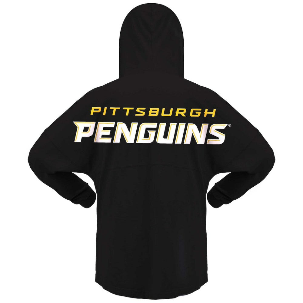 NHL Pittsburgh Penguins Fanatics Women's Jersey Lace-Up V-Neck Long Sleeve Hoodie T-Shirt - Black