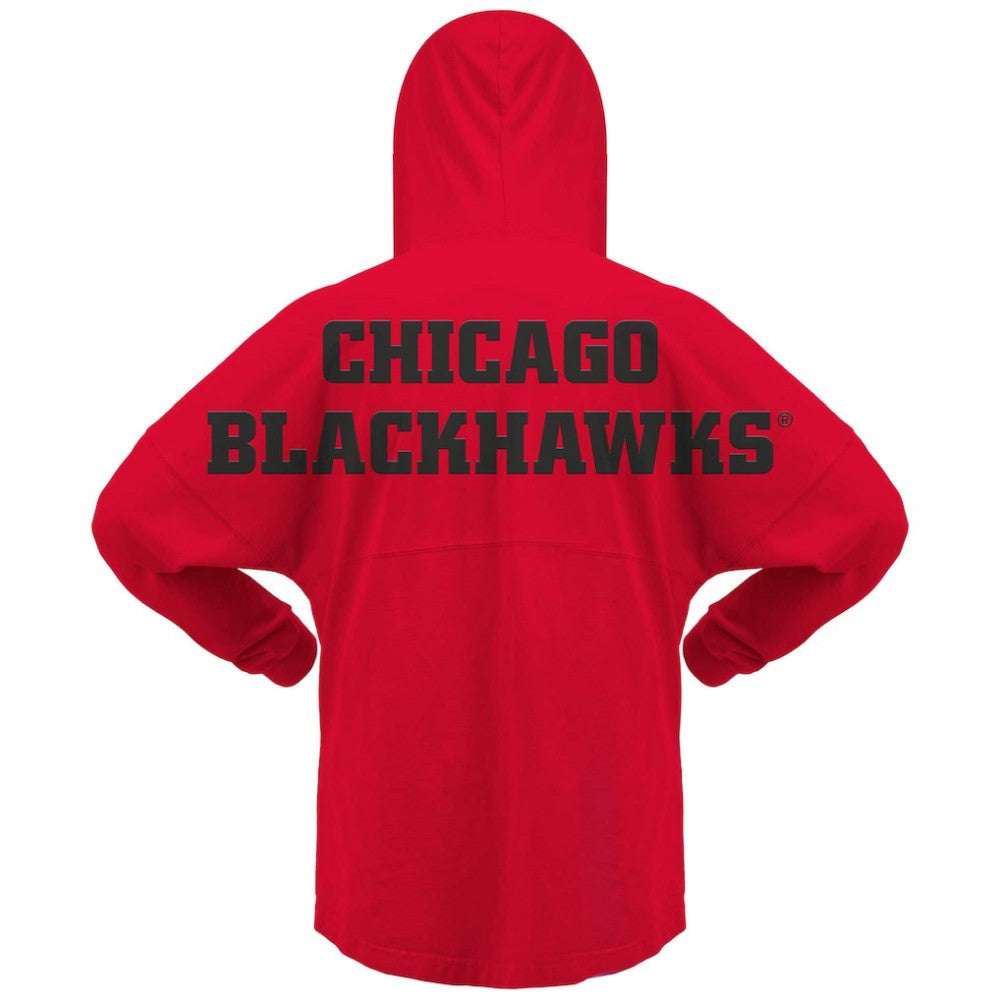 NHL Chicago Blackhawks Fanatics Women's Jersey Lace-Up V-Neck Long Sleeve Hoodie T-Shirt - Red