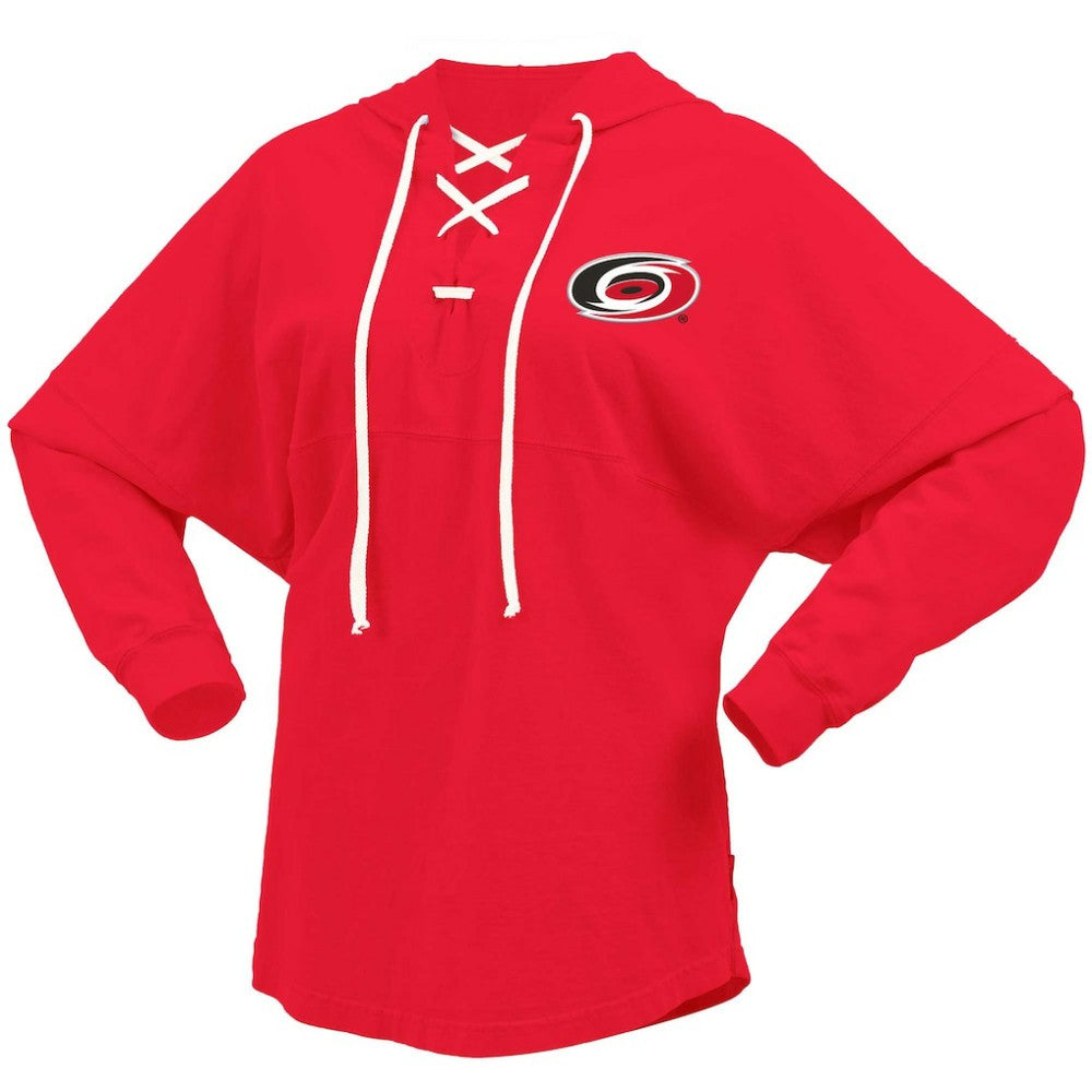 NHL Carolina Hurricanes Fanatics Women's Jersey Lace-Up V-Neck Long Sleeve Hoodie T-Shirt - Red