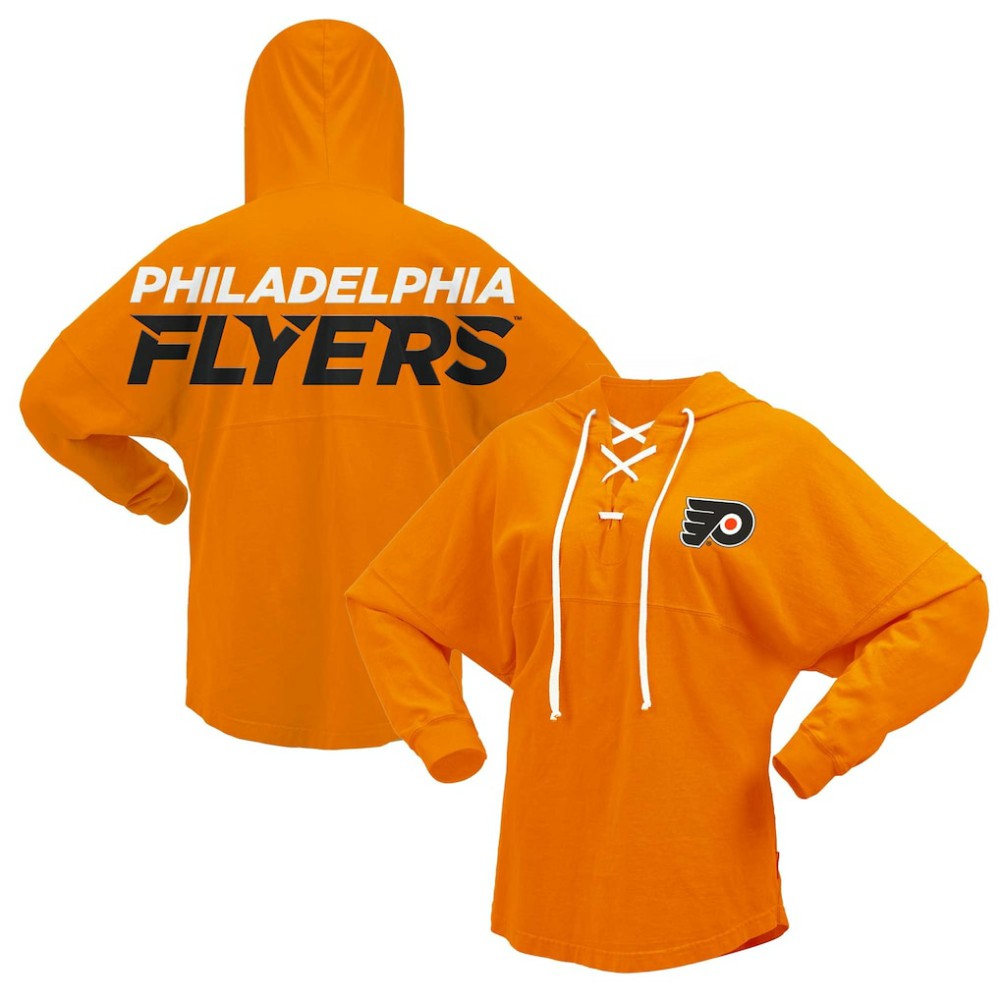 NHL Philadelphia Flyers Fanatics Women's Jersey Lace-Up V-Neck Long Sleeve Hoodie T-Shirt - Orange