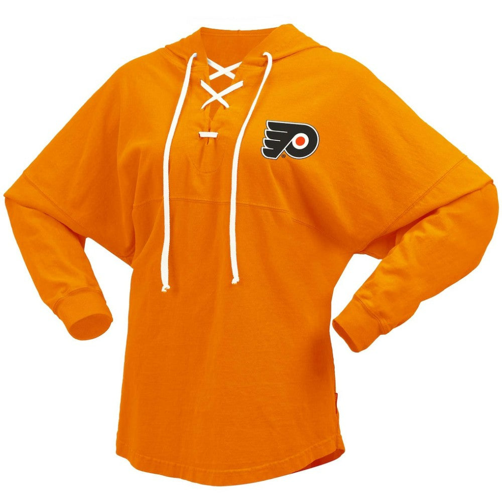NHL Philadelphia Flyers Fanatics Women's Jersey Lace-Up V-Neck Long Sleeve Hoodie T-Shirt - Orange
